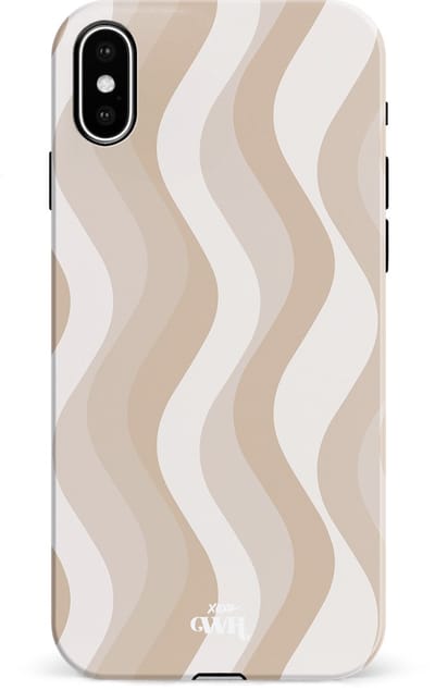 xoxo Wildhearts Minimal Nude - Double Layer - Hardcase geschikt voor iPhone X / Xs hoesje - Siliconen hoesje iPhone met golven print - Cover geschikt voor iPhone X / Xs beschermhoes - wit / beige / bruin