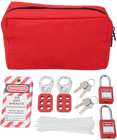 Dailygoods- LOTO-markeringsset met veiligheidshangslot - sleutelclipsluiting - sleutelzakje - beschrijfbare tags - duurzaam - bestand tegen corrosie en hoge temperaturen - Lockoutset