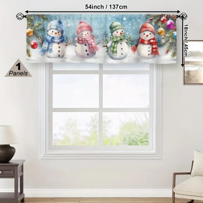 Kerst Sneeuwpop Decoratief Gordijn, Lichtfilterende Draperie, Keuken, Woonkamer, Kantoor, Slaapkamer, Tunnelontwerp, Decor white