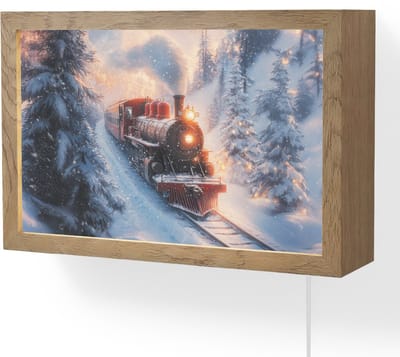 Wandlamp 30x20 cm - Oplaadbaar - Kersttrein - Sneeuw - Winter - Kerst - Wandlampen binnen woonkamer - Slaapkamer lamp met kabel - Decoratieve nachtlamp - Vloerlamp snoer