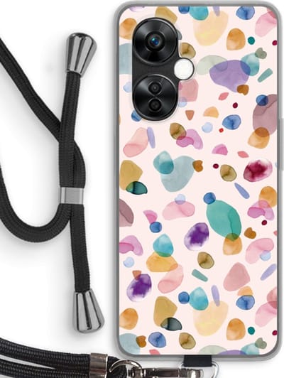 Case Company® - Hoesje met koord geschikt voor OnePlus Nord CE 3 Lite hoesje met Koord - Terrazzo Memphis - Telefoonhoesje met Zwart Koord - Bescherming aan alle Kanten en Over de Schermrand