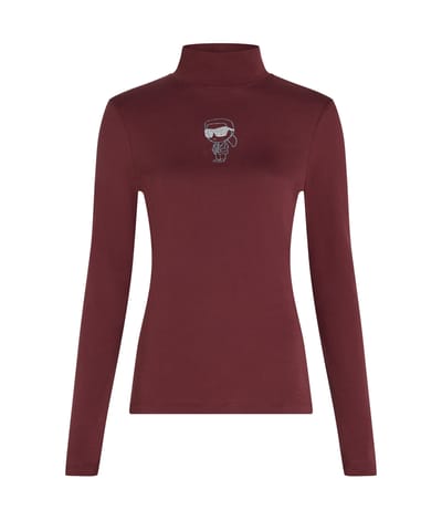 Karl Lagerfeld Ikon Glitter Mock Neck Ls Top Tawny Port Taglia: XS | Maglie a manica lunga Outlet | Donna | Marrone