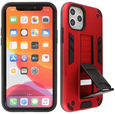 Hoesje met Magnetic Stand Hard Case Geschikt voor de iPhone 11 Pro - Stand Shockproof Telefoonhoesje - Grip Stand Back Cover - Rood