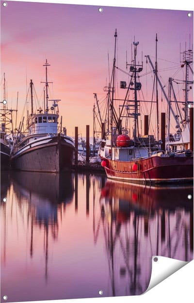 Gards Tuinposter Schepen in de Haven - Boten - 90x120 cm - Tuindoek - Tuindecoratie - Wanddecoratie buiten - Tuinschilderij