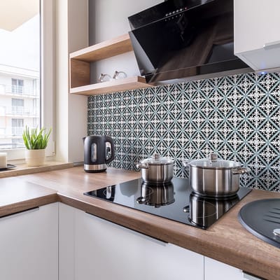 Zelfklevende tegelmuurstickers voor keuken en badkamer - 9 cementtegelstickers, Azulejos-stijl, Laelia - 9 stickers, 20x20 cm