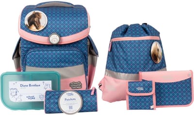 School-Mood Schooltas Timeless Schulranzen-Set 7-delig Mila Blauw