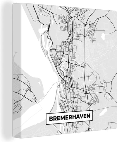 Canvas Schilderij Plattegrond - Duitsland - Bremerhaven - Kaart - Stadskaart - 20x20 cm - Wanddecoratie