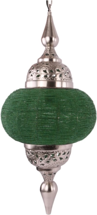 LM-Collection Casablanca Hanglamp - Ø33x73cm - E27 - Grijs/Groen - Metaal/Plastic - hanglampen eetkamer, hanglamp zwart, hanglampen woonkamer, hanglamp slaapkamer, hanglamp kinderkamer, hanglamp rotan, hanglamp hout, hanglamp industrieel