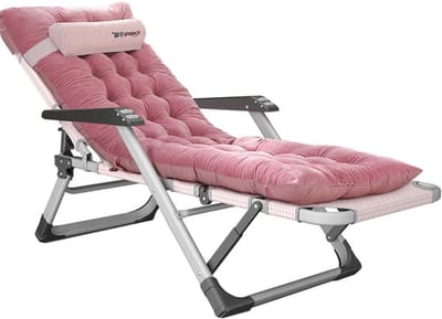 Ligstoel met kussen - Zonnebed Tuinstoel - Ontspannen buiten - Opvouwbaar en ruimtebesparend - Max 150 kg - Roze fluweel