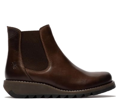 Fly London Dames Bruine SALV Chelsea Leren Enkel Casual Wedge Heel Laarzen