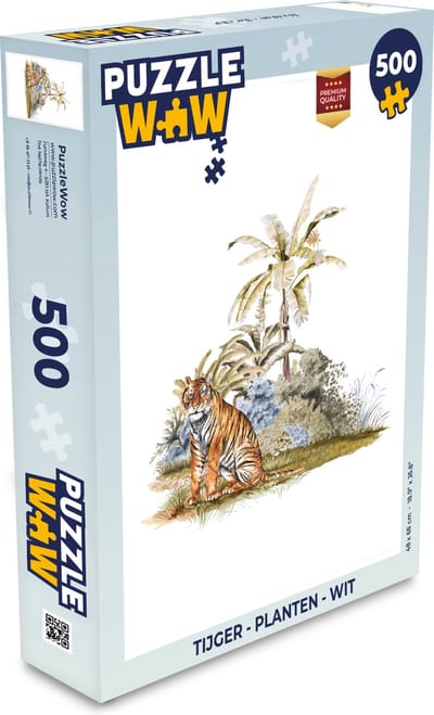 Puzzel Tijger - Planten - Wit - Legpuzzel - Puzzel 500 stukjes
