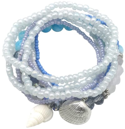 Set Armbanden - Kralen en Schelp - 3 Stuks - Blauw