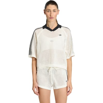 Adidas Originals Losse Klassieke Korte Mouw Gebreide Haak Polo Shirt Dames tops KC6490 2XS white