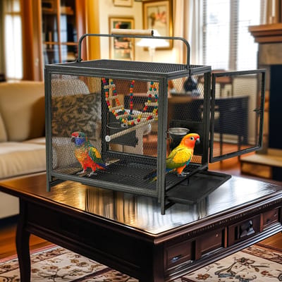 Bingopaw Vluchtkooi voor Papegaaien - Vogelkooi Speelplaats Reiskooi - met Hangmat Speeltje en Zitstok - Verwijderbare Lade - Roestvrijstalen Voederbak voor Papegaai, Parkiet en Agapornis