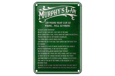 Blechschild Spruch 12x18cm Murphy's Law Anything That Can