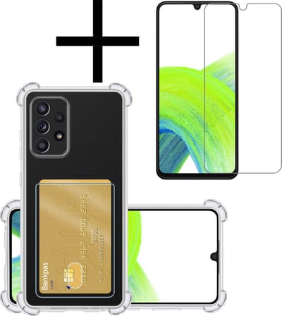 Hoesje - Geschikt voor Samsung Galaxy A33 - Met Screenprotector - En Pashouder - En Kaarthouder - Telefoon Hoes Shockproof - Siliconen Case - Back Cover - Shock Proof - Pasjes Houder - Transparant