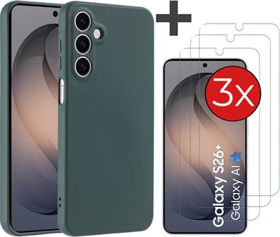 Hoesje geschikt voor Samsung Galaxy S26 Plus hoesje zacht siliconen met 3 Stuks gehard glas Screenprotectors - Arara backcover - Pine Groen