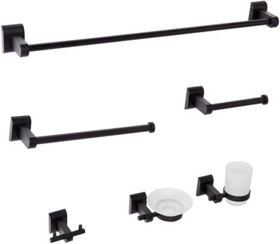 TALARA - 6-delige badkamer hardware set - Zwart - Aluminium