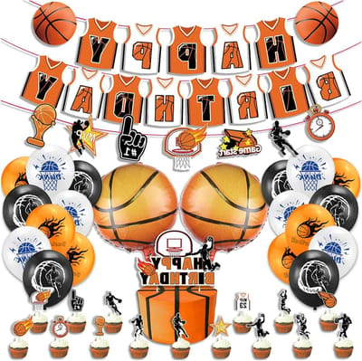 Ballon Cake Toppers - Verjaardag Banner - Folie Ballon - Feestdecoraties voor Basketbal Thema Kinderfeestje .