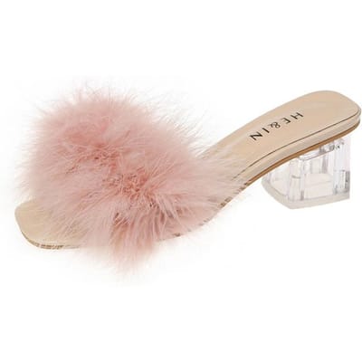 Slippers Dames Zomer Nieuwe Harige Dikke Hak Sandalen Dames Mode Comfortabele Buiten Slippers Dames Grote Maat Casual Schoenen 41 roze