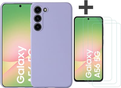 Hoesje geschikt voor Samsung Galaxy A56 hoesje zacht siliconen met 3 Stuks gehard glas Screenprotectors- Arara backcover - Lila