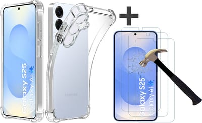 Hoesje met 3 Stuks Screenprotectors Geschikt voor Samsung Galaxy S25 Hoesje Siliconen Shockproof Case - Arara Backcover- Transparant