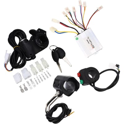 Elektrische Fiets Conversie Kit 24V 500W Geborstelde Controller Duim Gashendel Koplamp en Schakelaar voor Scooters black
