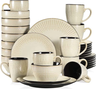 Luxe Serviesset – 32 delig – 8 persoons – Porselein - Bordenset – Dinner platen – Dessertborden - Kommen - Mokken - Beige