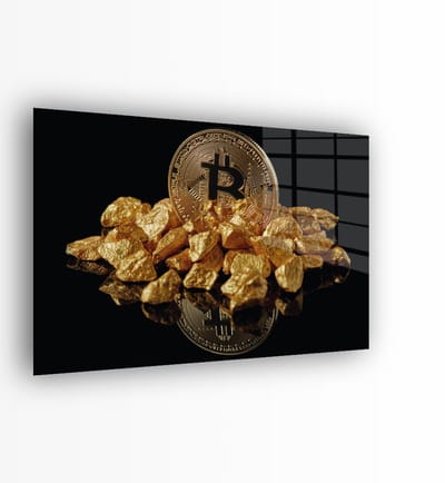 Indoorart - Glasschilderij Bitcoin Goud 60x40 CM - Afbeelding op plexiglas - Inclusief montagemateriaal