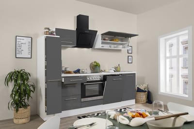 Goedkope keuken 250  cm - complete keuken met apparatuur Amanda  - Wit/Grijs - soft close - keramische kookplaat    - afzuigkap - oven    - spoelbak