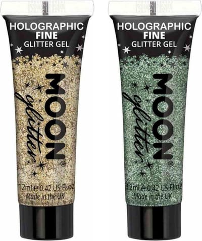 Moon Creations Glittergel fijn set - voor lichaam en gezicht - goud en groen