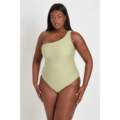 boohoo Dames Plus Badpak Met Textuur En Éen Schouder | Olijf | Maat: 46