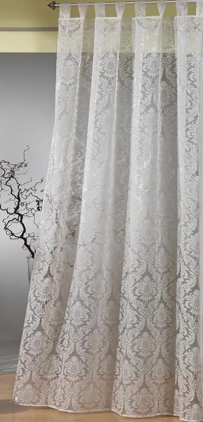 Transparant Gordijn met Ophanglussen, Barok Flock Ornamenten, Champagne Kleur, 235x140 cm