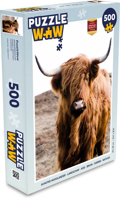 Puzzel Schotse hooglander - Landschap - Koe - Bruin - Dieren - Natuur - Legpuzzel - Puzzel 500 stukjes