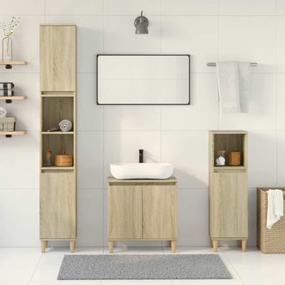 vidaXL - 3-delige - Badkamermeubelset - bewerkt - hout - sonoma - eikenkleurig