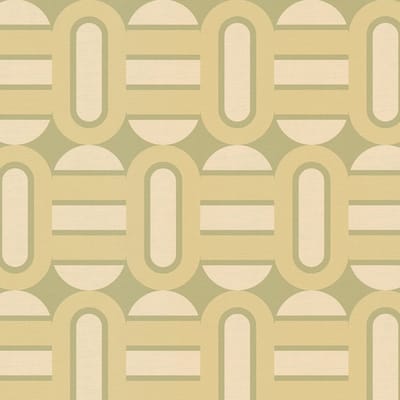 Retro behang Profhome 395361-GU vliesbehang hardvinyl warmdruk in reliëf licht gestructureerd met geometrische vormen mat groen olijfgroen crèmewit 4,5 m2