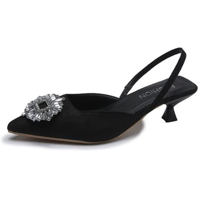 Kristallen Vierkante Gesp Platte Hak Dames Stiletto Sandalen Puntige Neus Instapper Moderne Schoenen Mode Rood Sexy Banket Passend bij Rok 36