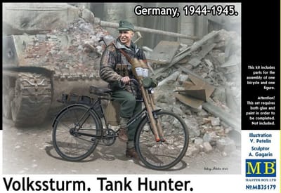 Master Box Modelbouwpakket Militaire voertuigen - 35179 Volkssturm - Tankjager - Duitsland 1944-1945 - Figuur met Fiets Plastic - 1:35 - Modelbouw