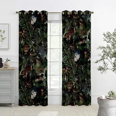 Tropische Vegetatie 3D Geprinte Gordijnen, Gordijnen met Tunnelzoom, Keuken, Slaapkamer, Woonkamer, Decoratieve Gordijnen, Huisdecoratie W50xH140(CM)x2PCS&Grommet Top