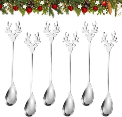 Creatieve Kerstlepels Set van 6 - RVS Lepels voor Thee, Koffie en IJs - Perfect voor Feestelijke Gezelligheid