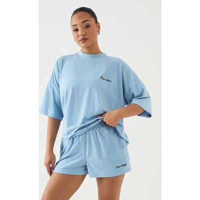 Dames Dsgn Studio Lounge Henley Knoop Supersoft Short | Lichtblauw | Maat: Small