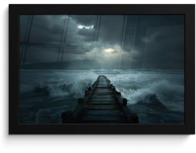 Poster in lijst - Fotolijst 30x20 cm - Posters - Steiger - Storm - Golven - Posterlijst zwart - Decoratie - Wanddecoratie woonkamer - Muurdecoratie slaapkamer