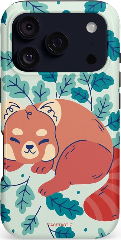 Casetastic hoesje geschikt voor Apple iPhone 17 Pro - MagSafe - Dubbellaagse bescherming - Rode panda avonturen - Fashion Case - Lichtgrijs Petrol Koraal Mintgroen
