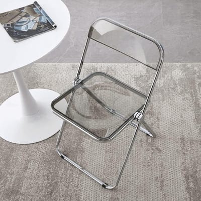 Acryl Stoel - Transparante Stoel - Zitcomfort Binnen Buiten - Metalen Frame - 46x47x74 cm - Grijs