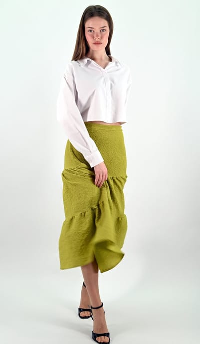 YesMooi - Groene Midi Rok - 3-Lagen Design - M (38)