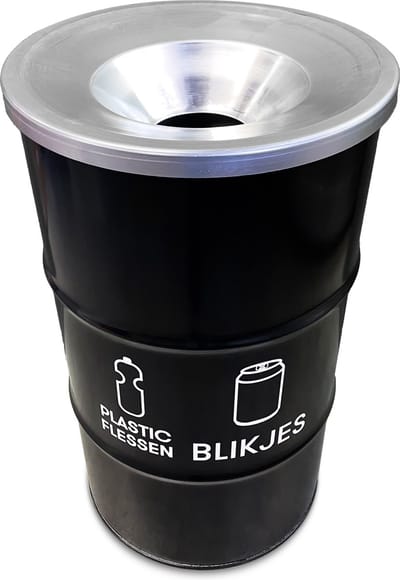 BinBin Duo - Prullenbak Afvalscheiding - Zwart Metaal/Aluminium - Ø48x82 cm - 120L - Vlamwerend Deksel - Blikjes & Flessen