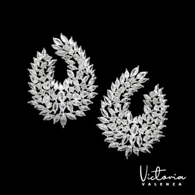 Victoria Valenza Milano Luxe Oorbellen Dames Messing Oorhangers Dames Oorringen - Witte Steen - Kleur Zilver - 1 Paar
