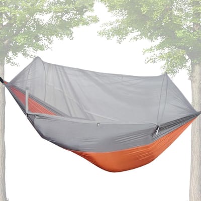 Kampeerhangmat met Muggennet - Outdoor Hangmat Reishangmat - Ontspannen in de natuur - Automatische opzet - 300 kg draagvermogen - Oranje