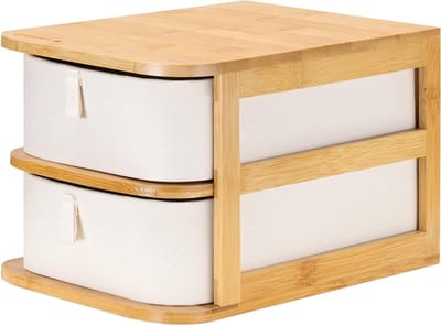 Dubbele Opberglade van Bamboe en Stof - Make-up Organizer voor Badkamer of Make Up Tafel - 23 x 175 x 15 cm make up tafel