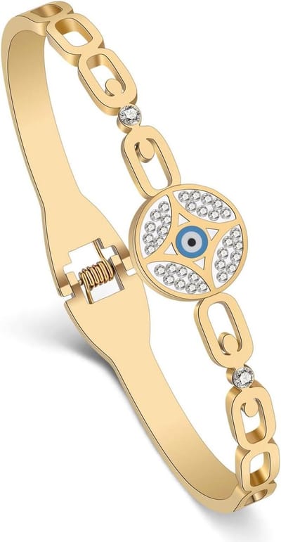 Stainless Steel 18K Gold Silver Plated Cute Evil Eye Bracelet Bracelet for Women Girls Lucky Evil Eyes Bracelets Protection Crystal Jewelry for Birthday Party Gift Charms